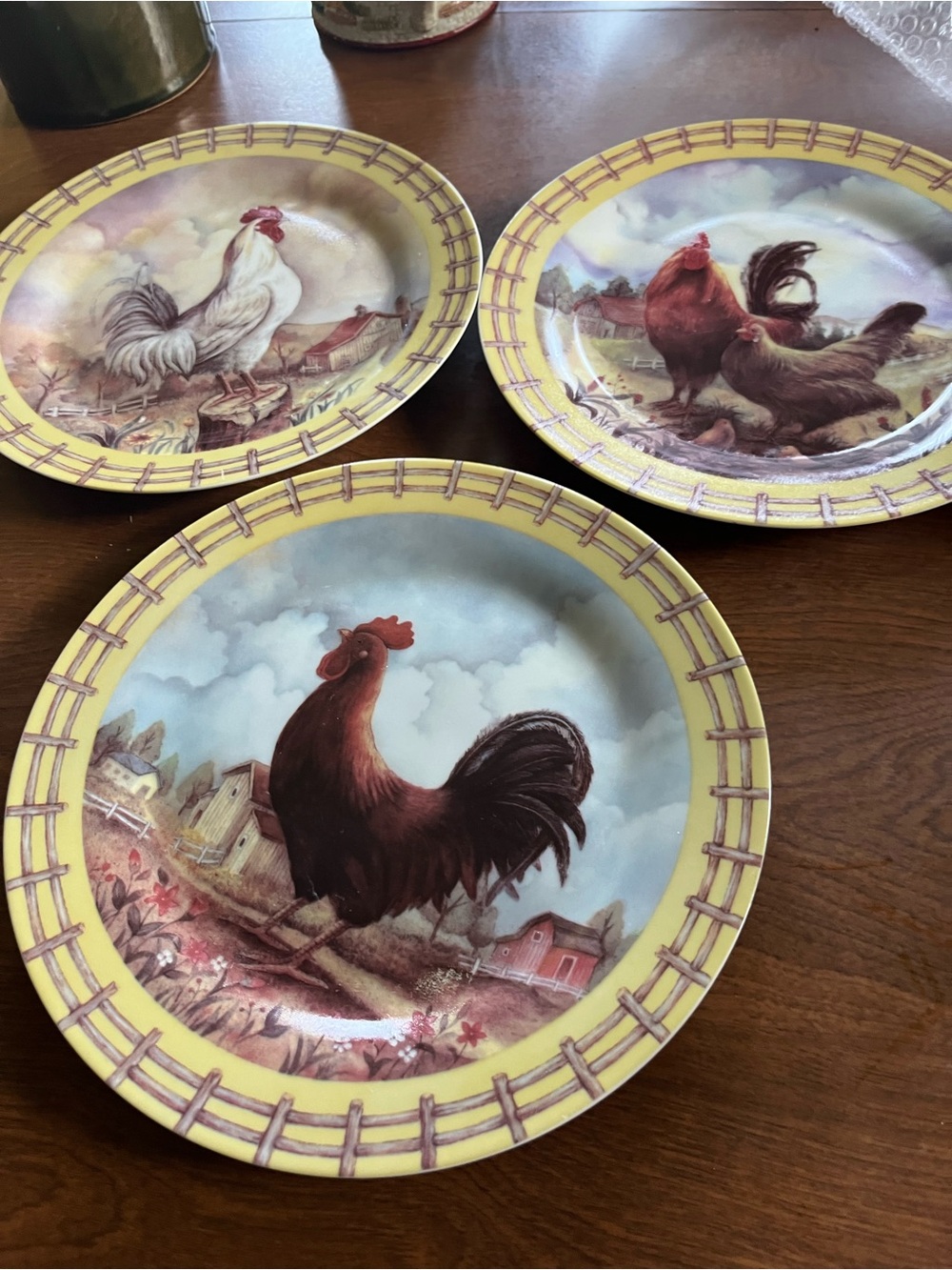 Farmhouse Rooster Decorative Plates (3)- Yellow Trim